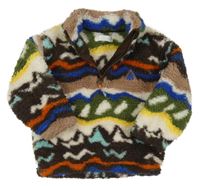 Barevná vzorovaná huňatá mikina 
