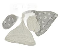 4 set - 2x čepice - bílá + šedá s ovcemi + 2x rukavice - bílé + šedé 