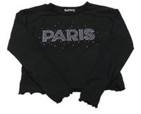 Černé crop triko s nápisem z kamínků Nutmeg