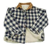 Tmavomodro-bílá kostkovaná zateplená košilová bunda Zara