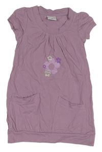 Lila šaty s květinou a kapsami Pocopiano