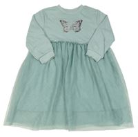 Zelené teplákové šaty s motýlkem a tylovou sukní 