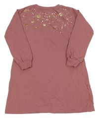 Starorůžové teplákové šaty se srdíčky z flitrů H&M