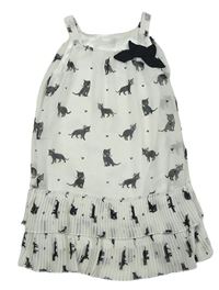 Bílé šifonové šaty s kočkami a mašlí H&M