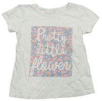 Bílé tričko s květy a nápisem Primark
