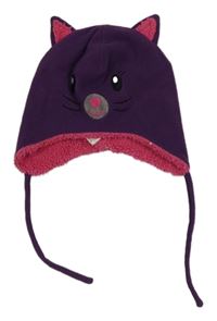 Fialová fleecová čepice s kočičkou Topomini