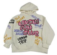 Smetanová mikina s graffiti a kapucí Zara