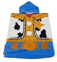 Modro-bílo-okrové osuškové pončo s kapucí - Příběh Hraček