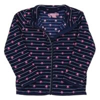 Tmavomodro-bílo-růžová pruhovaná fleecová propínací mikina s hvězdami Pocopiano