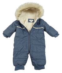 Tmavomodrá šusťáková zimní kombinéza s kapucí s kožešinou River Island