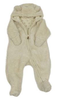 Béžová chlupatá podšitá kombinéza s kapucí H&M