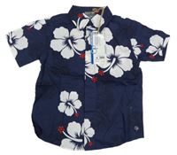 Nové - Tmavomodro-bílá květovaná košile 