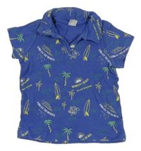 Modré polo tričko s palmami a surfy Kiki&Koko