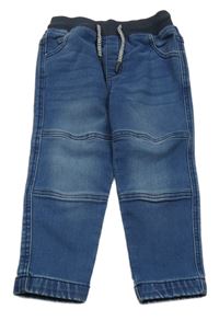 Modré teplákové cuff rifle s úpletovým pasem 