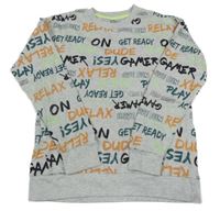 Světlešedo-barevná mikina s nápisy 