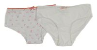 2set - 2x kalhotky - bílé + bílo-korálové s obrázky 