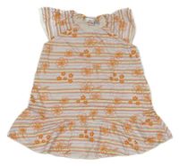 Bílo-oranžovo-barevné pruhované květované šaty 