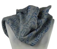 Dámská šedo-modrá vzorovaná límcová šála s lístky