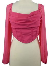 Dámská tmavorůžová crop halenka s šifonovými rukávy Shein 