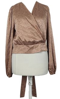 Dámská světlevínová vzorovaná saténová crop halenka na zavazování New Look