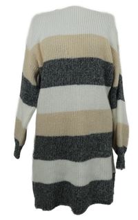 Dámské bílo-šedo-pudrové pruhované svetrové šaty 