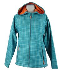 Dámská tyrkysová kostkovaná softshellová outdoorová bunda s kapucí Regatta 