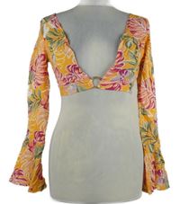 Dámská oranžová květovaná crop halenka s volnými zády Trendyol 