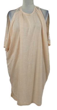 Dámská broskvová tunika s kamínky a volnými rameny 