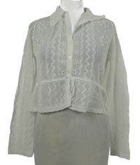 Dámský bílý ažurový propínací crop svetr Primark 