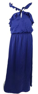 Dámské kobaltově modré saténové dlouhé šaty s volánky River Island 