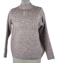 Dámský růžovo-modrý melírovaný svetr s flitry Papaya 