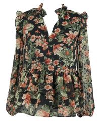 Dámská černá květovaná šifonová peplum halenka Pieces 