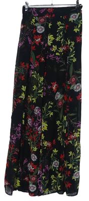 Dámské černé květované šifonové průsvitné sukňové kalhoty MissGuided 