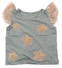 Šedo-růžové tričko s hvězdičkami z fitrů 