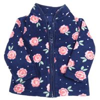Tmavomodrá květinová fleecová propínací mikina zn. Mothercare