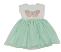 Bílo-mátové bavlněno/tylové šaty s motýlkem H&M