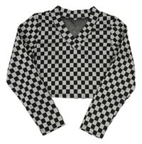 Černo-bílé kostkované crop triko Shein