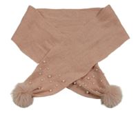 Růžová šála s perličkami a bambulkami Primark