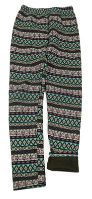 Barevné pruhované vzorované teplé legíny