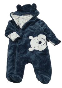 Tmavomodrá chlupatá podšitá kombinéza s medvídkem Pú a kapucí Disney