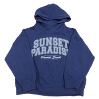 Tmavomodrá mikina s nápisem a kapucí Matalan