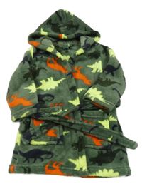 Khaki chlupatý župan s dinosaury a kapucí Little kids