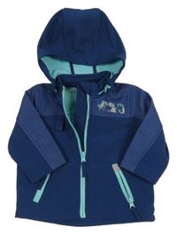 Tmavomodrá softshellová bunda s dinosaury a kapucí Ergee