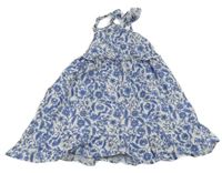 Bílo-modré květinové plátěné šaty Primark
