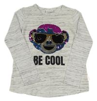 Bílo-černá melírovaná lehká mikina s opicí z flitrů 