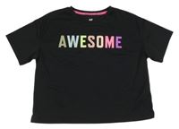 Černé sportovní crop tričko s barevným nápisem H&M