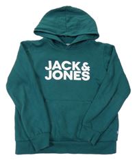 Tmavozelená mikina s nápisem a kapucí Jack & Jones