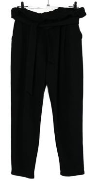 Dámské černé vzorované lehké kalhoty s páskem Boohoo