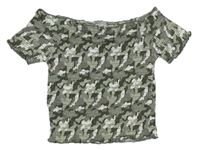 Šedo-bílé army žabičkované crop tričko Primark