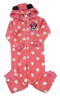 Růžová puntíkatá chlupatá kombinéza s kapucí - Minnie zn. Disney